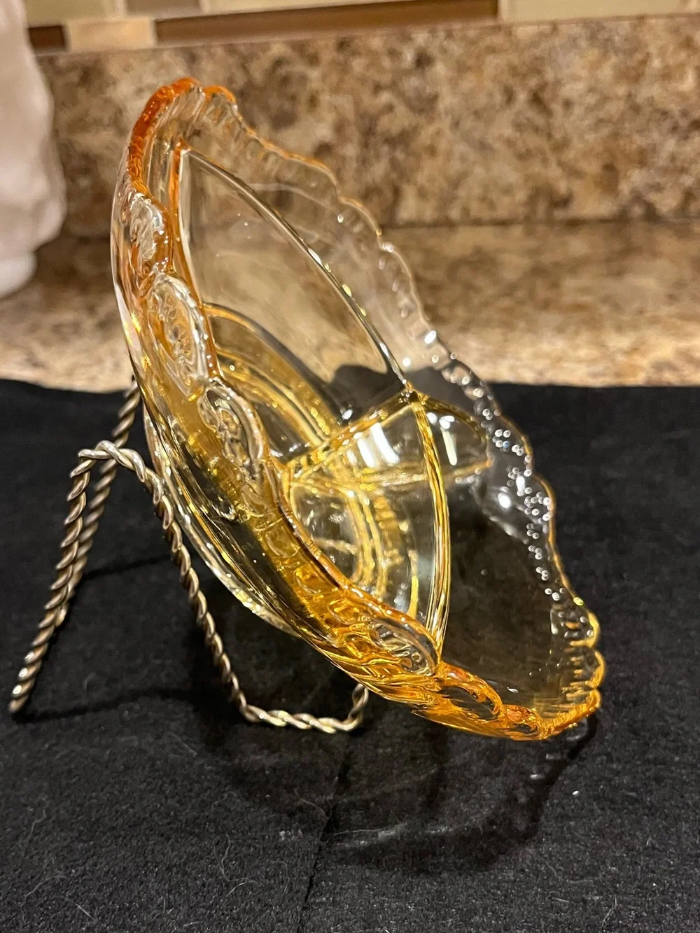 Vintage Indiana Glass Amber Scalloped Rim Divided Glass Relish Serving Dish